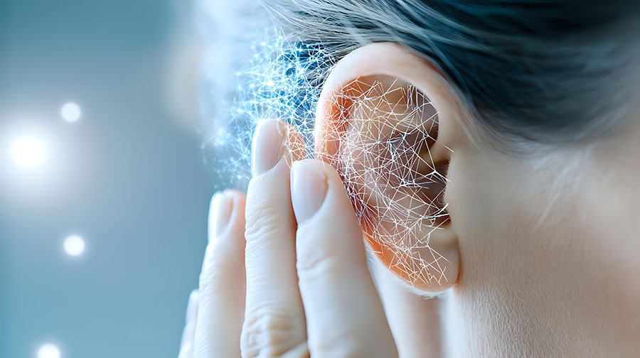 Image montrait un maillage fictif autour d'une oreille réprésentant les différents sons 